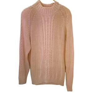 Anne Klein Cable Knit Sweater Womens Large Mock Neck Cream Fisherman Grandpacore